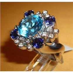 18KT White Gold Diamond & Blue Topaz Ring #1876204