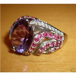 14K White Gold Diamond Amethyst Ruby Ring #1876205