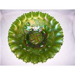 Northwood  Green Strawberry / Basket Weave Bowl#1876433