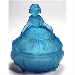 Dancing Girl Blue Satin Glass Art Deco Powder #1886666