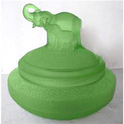 Elephant and Babies Green Satin Powder Jar #1886672