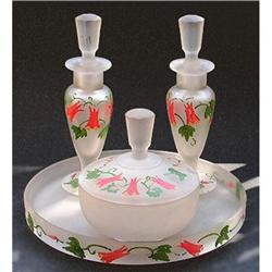 NMV Hand Painted Satin Glass Perfume Bottle Set#1886677