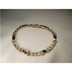 14K Gold Diamond Ruby Sapphire Emerald Bracelet#1887043