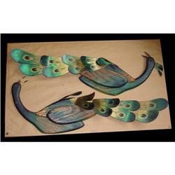 Pr of Peacock Folk Art Peacocks Wall Plaques #1887159