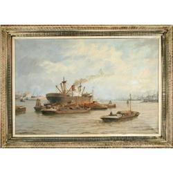 Boats on the River Shore -H. Welters- original #1898159