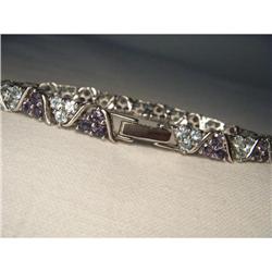 14K WG Tanzanite Aquamarine Tennis Bracelet #1898757