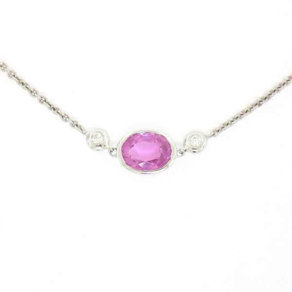 18K White Gold 16" 1.37 ctw GIA Pink Sapphire & Diamond Pendant Necklace