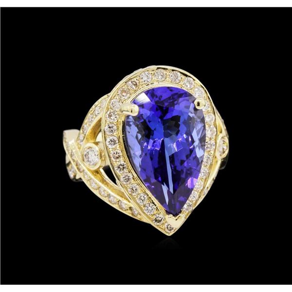 14KT Yellow Gold 7.74 ctw GIA Cert Tanzanite and Diamond Ring