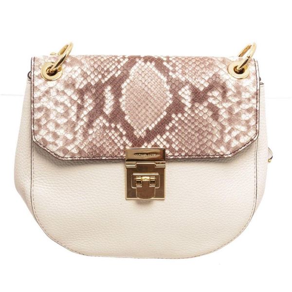 Michael Kors White Brown Cecelia Saddle Cross Body Bag
