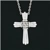 Image 1 : Petite 14k White Gold 0.20 ctw Diamond Grooved Polished Cross 18" Pendant Neckla