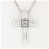Image 2 : Petite 14k White Gold 0.20 ctw Diamond Grooved Polished Cross 18" Pendant Neckla