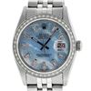 Image 2 : Rolex Mens Stainless Steel Blue MOP Baguette Diamond 36MM Datejust Wristwatch