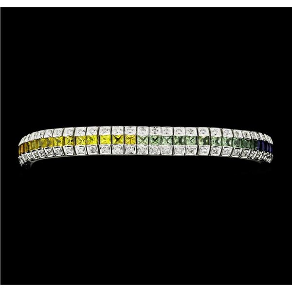 9.26 ctw Princess Multi-Color Sapphire And Round Brilliant Cut Diamond Bracelet
