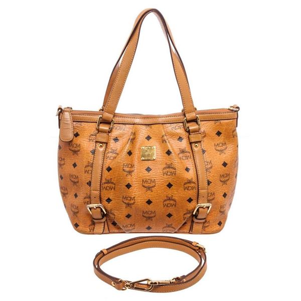 MCM Cognac Visetos Coated Canvas 2 Way Shoulder Bag