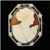 Image 2 : Antique Art Deco 14K White Gold Carved Shell Cameo Open Filigree Brooch Pendant