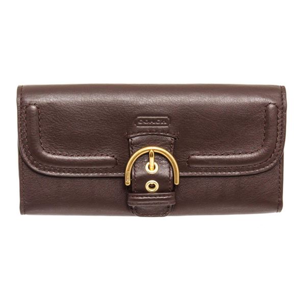 Coach Brown Campbell Leather Slim Buckle Wallet