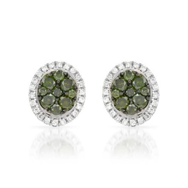 14k White Gold 0.47CTW Diamond and Green Dia Earrings, (SI/H)