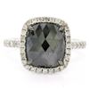 Image 1 : 14K White Gold 3.12 ctw Checkerboard Cushion Cut Black & White Diamond Halo Ring