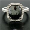 Image 2 : 14K White Gold 3.12 ctw Checkerboard Cushion Cut Black & White Diamond Halo Ring