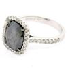 Image 3 : 14K White Gold 3.12 ctw Checkerboard Cushion Cut Black & White Diamond Halo Ring
