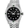 Image 1 : Rolex Mens 36 Datejust Black Diamond & Emerald Oyster Perpetual Serviced Polishe