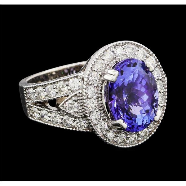 5.46 ctw Tanzanite and Diamond Ring - 14KT White Gold