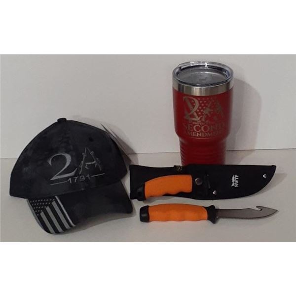 2A Hat, 30oz Tumbler and NWTF Field Knife Pair