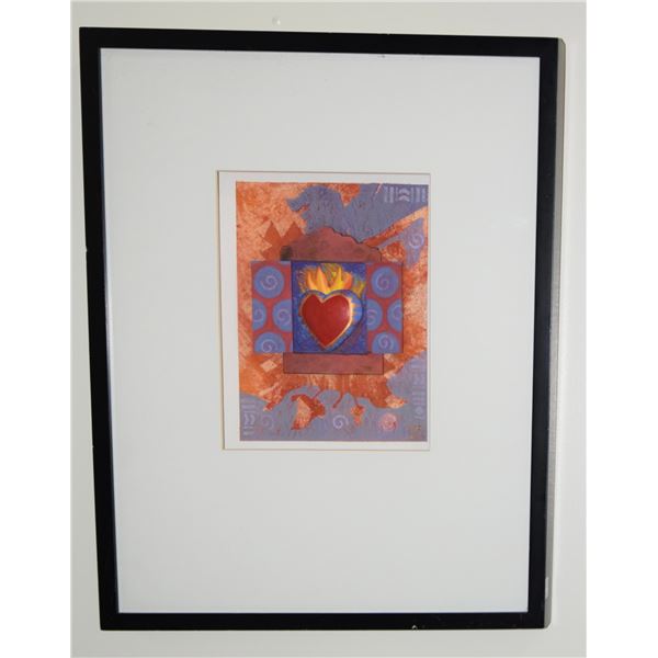 HARINANI ORME MIXED MEDIA, "HEART IN A BOX"; SIGNED (FRAMED 16 3/4" X 20 3/4")