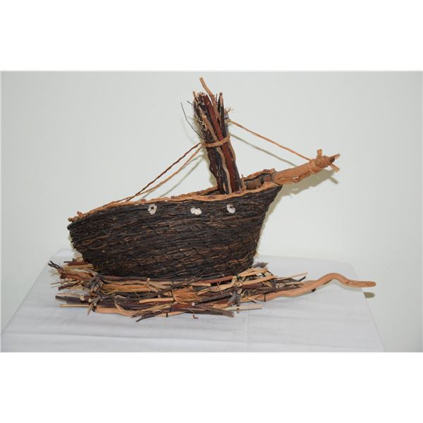 WOVEN BOAT; UNSIGNED (17" L X 12" H)