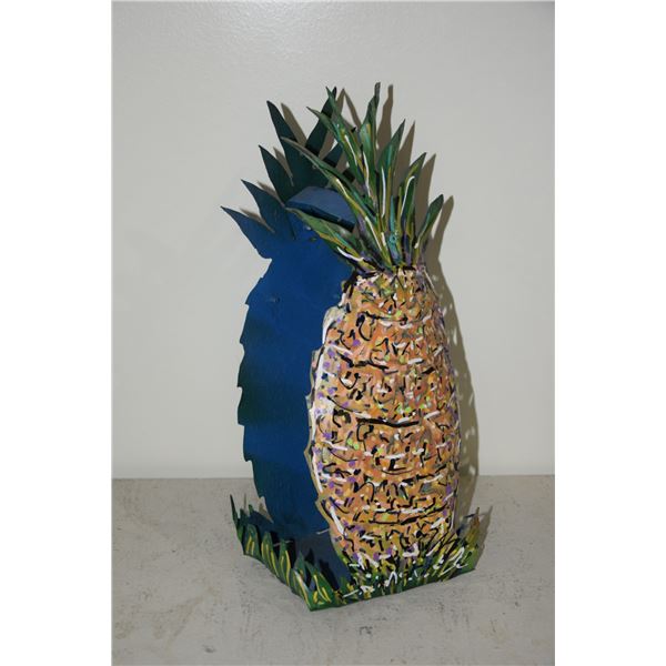 BERNIE MORIAZ METAL & ACRYLIC PINEAPPLE SCULPTURE; SIGNED (14" X 5.5")