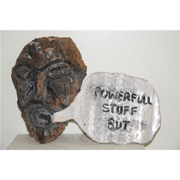MIXED MEDIA SCULPTURE, "POWERFUL STUFF BUT. . ." (19 3/4" X 13")