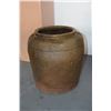 Image 2 : VINTAGE CHINESE BROWN STONEWARE STORAGE JAR/PLANTER W/PLANT (15.5" H)