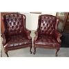 Image 1 : LEATHER WING BACK ARM CHAIRS W/TUFTED BACK & SEAT (PAIR)
