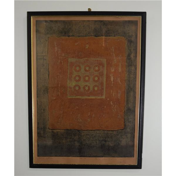 HIROYUKI TAJIMA MIXED MEDIA, "NINE BUTTONS"; SIGNED (FRAMED 19.5" X 25.5")
