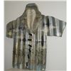 Image 1 : BERNIE MORIAZ CORRUGATED METAL & ACRYLIC ALOHA SHIRT SCULPTURE W/WAR PLANE MOTIF; SIGNED (33" X 30.5