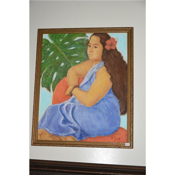 KIYOKO SULT OIL ON CANVAS, "HAWAIIAN GIRL"; SIGNED (FRAMED 16" X 20")