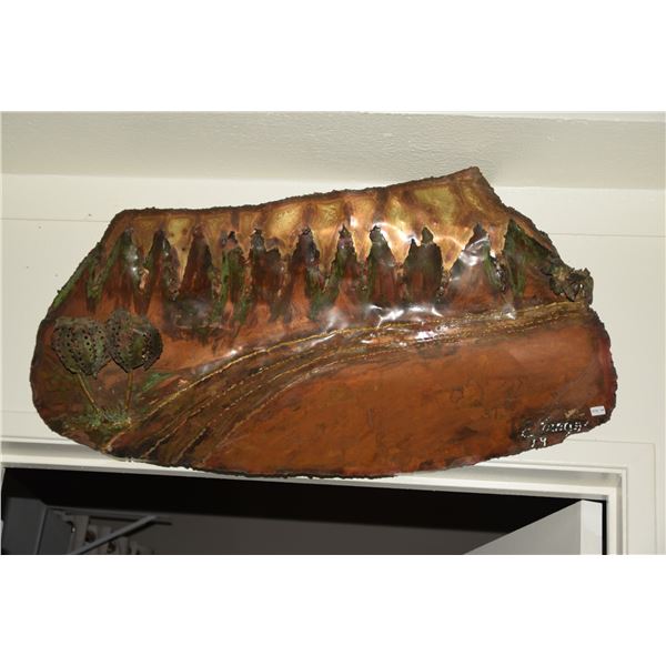 COPPER WALL ART SCULPTURE, "DIAMOND HEAD"; SIGNED (17" X 33")