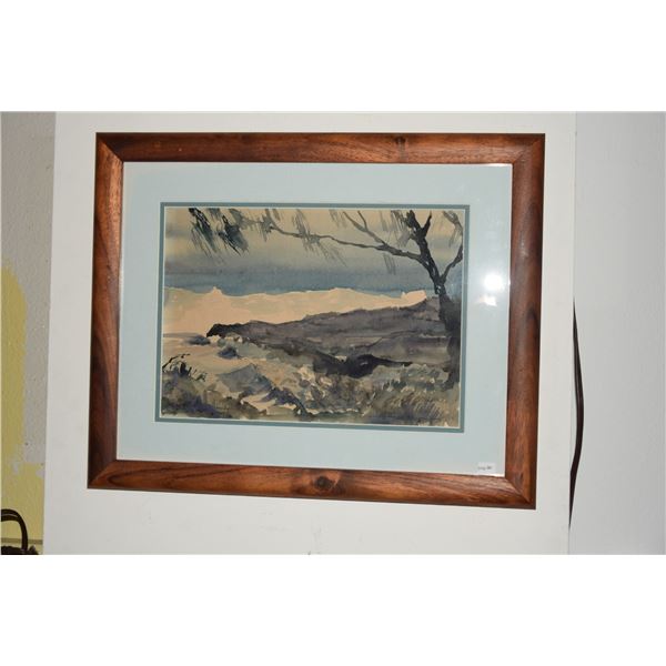 DONALD HARDMAN WATERCOLOR, "HAWAII SHORE"; SIGNED (KOA FRAMED 16" X 20")