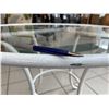 Image 8 : Powder-Coated Metal Table Base w/Glass Top,  36" Dia, 29" H. (has small scratch - see last photo)
