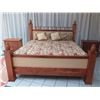 Image 2 : Custom King 4-Post Koa Bed w/ Pineapple Accents, Box Spring & Matress 89" W x 92" D x 67" H. Bed cov