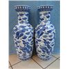 Image 1 : Pair of 2 Tall Blue & White Porcelain Vases 29" H, 8" Dia.