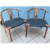 Image 1 : Qty 2 Wishbone Chairs, Mango Wood and Leather Seats 23"W x 18"D x 30"H