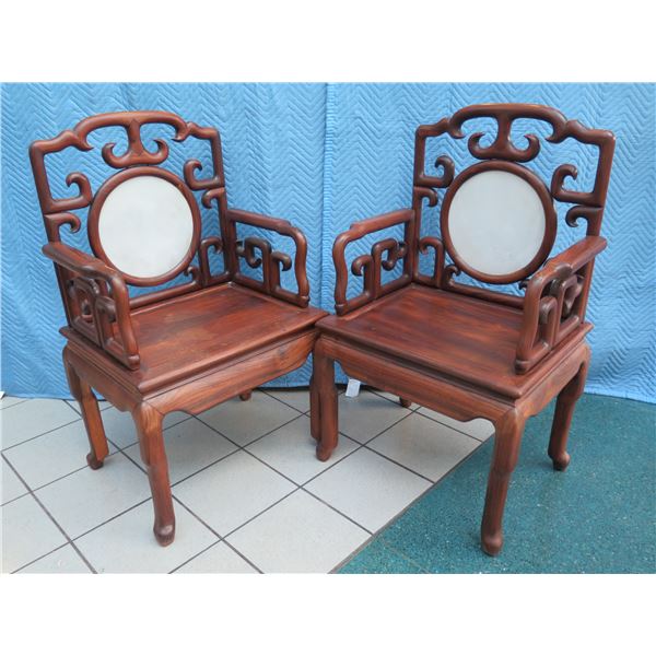 Pair of Chinese Emperor Chairs with Marble Inlay 27" x 19" x 44" H