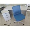Image 2 : White Desk w/ 3 Drawers & Rolling Blue Office Chair 60"x24"x29"H