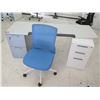 Image 2 : White Desk w/ 5 Drawers & Rolling Blue Office Chair 72"x24"x30"H