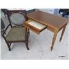 Image 2 : Wooden Table w/ 1 Drawer & Wood Upholstered Arm Chair 42"x24"x30"H