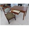 Image 2 : Wooden Table w/ 1 Drawer & Wood Upholstered Arm Chair 42"x24"x30"H