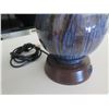Image 8 : Qty 2 Ceramic Blue Glaze Base Lamps w/ White Shades & Cords