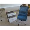 Image 2 : White Desk w/ 2 Drawers & Rolling Blue Office Chair 47"x24"x30"H