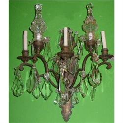 Pair of Antique Crystal and Bronze Sconces #1846424